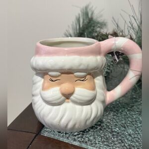 Pink and white Santa mug